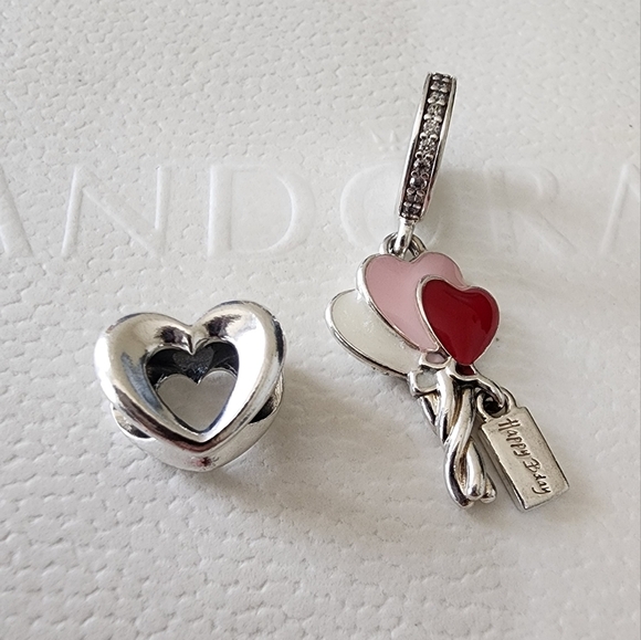 Happy Bday Balloon Dangle Charm and PANDORA Radiant Open Heart Charm bundle - Picture 3 of 7